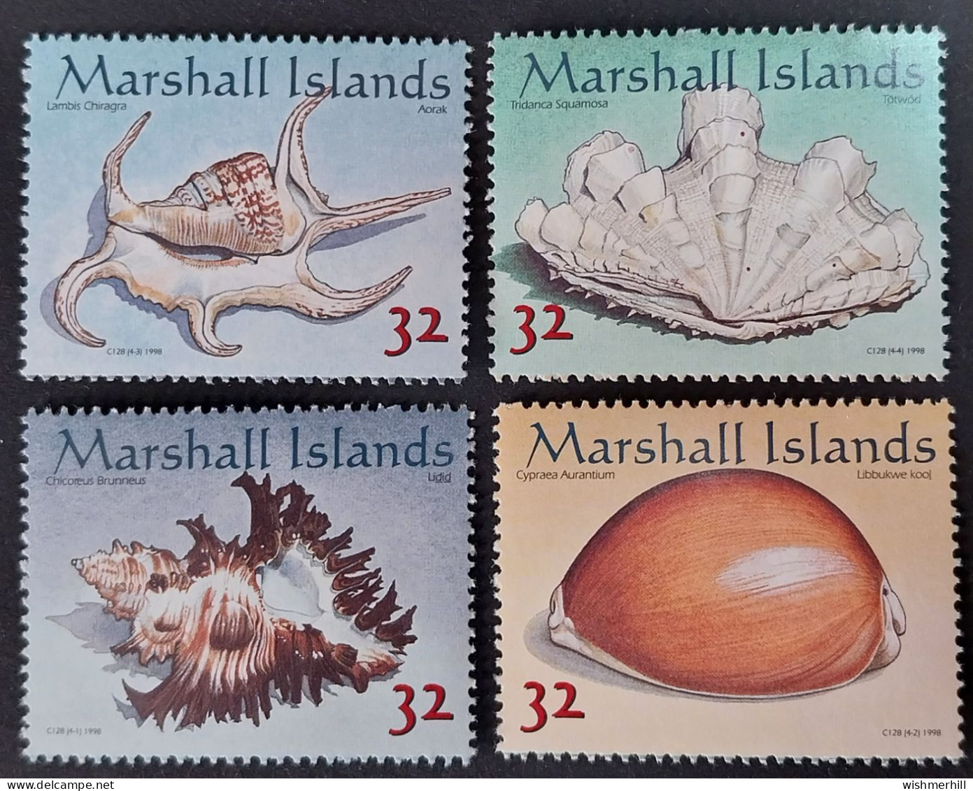 Coquillages Shells // Série Complète Neuve ** MNH ; Marshall YT 909/912 (1998) Cote 4.80 € - Marshallinseln