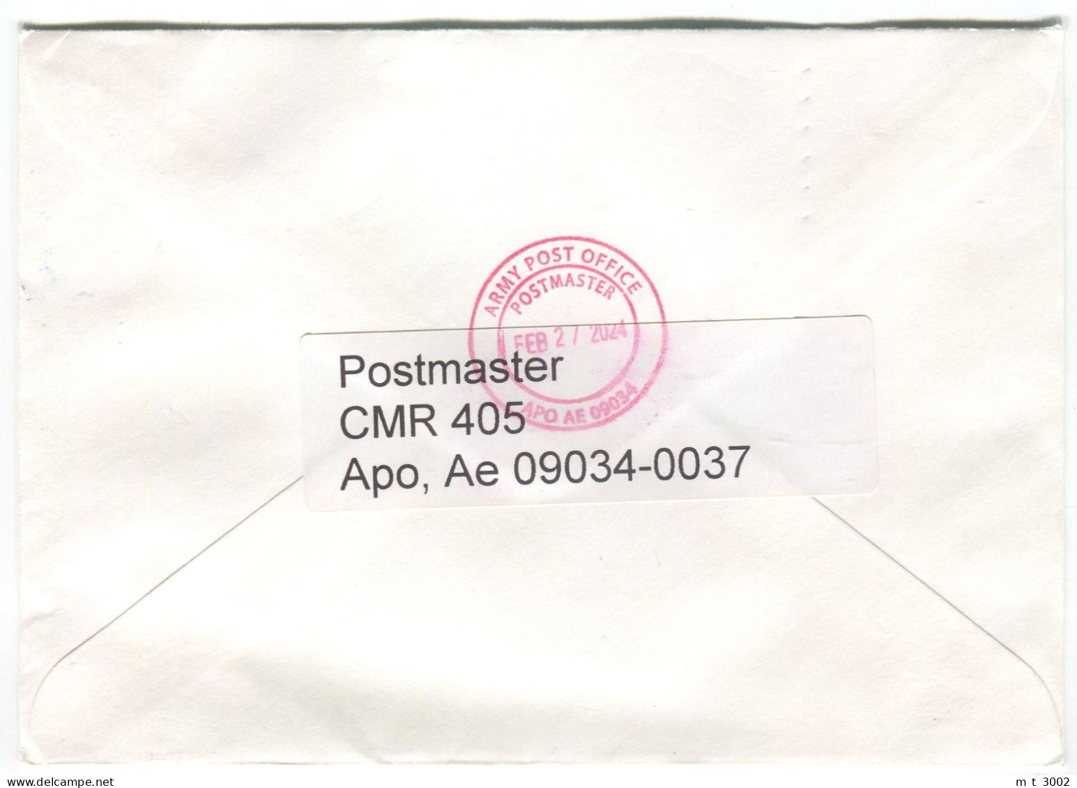 Cover APO 09034 Germany Baumholder 2024 Postmaster - Storia Postale