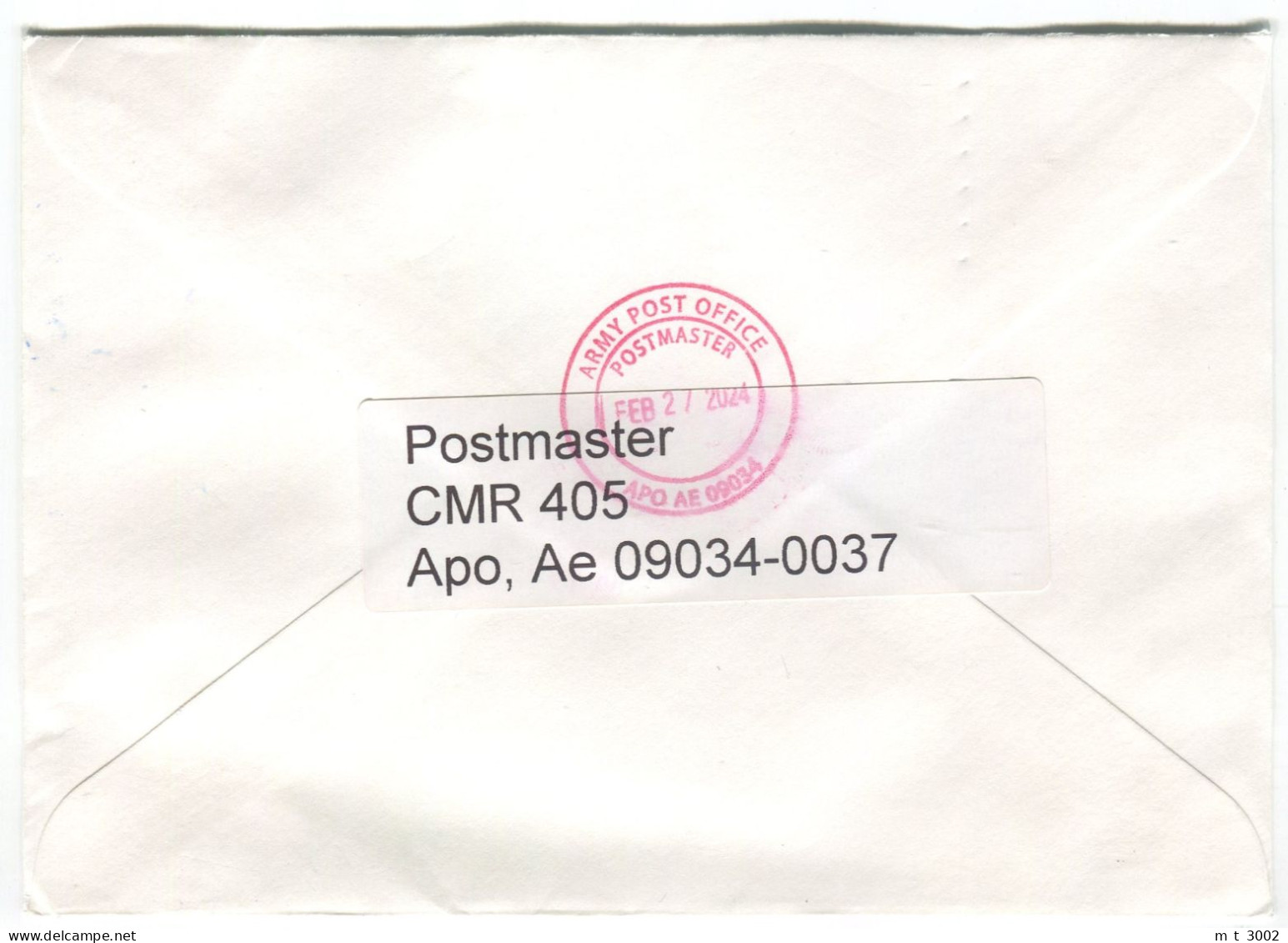 Cover APO 09034 Germany Baumholder 2024 Postmaster - Briefe U. Dokumente