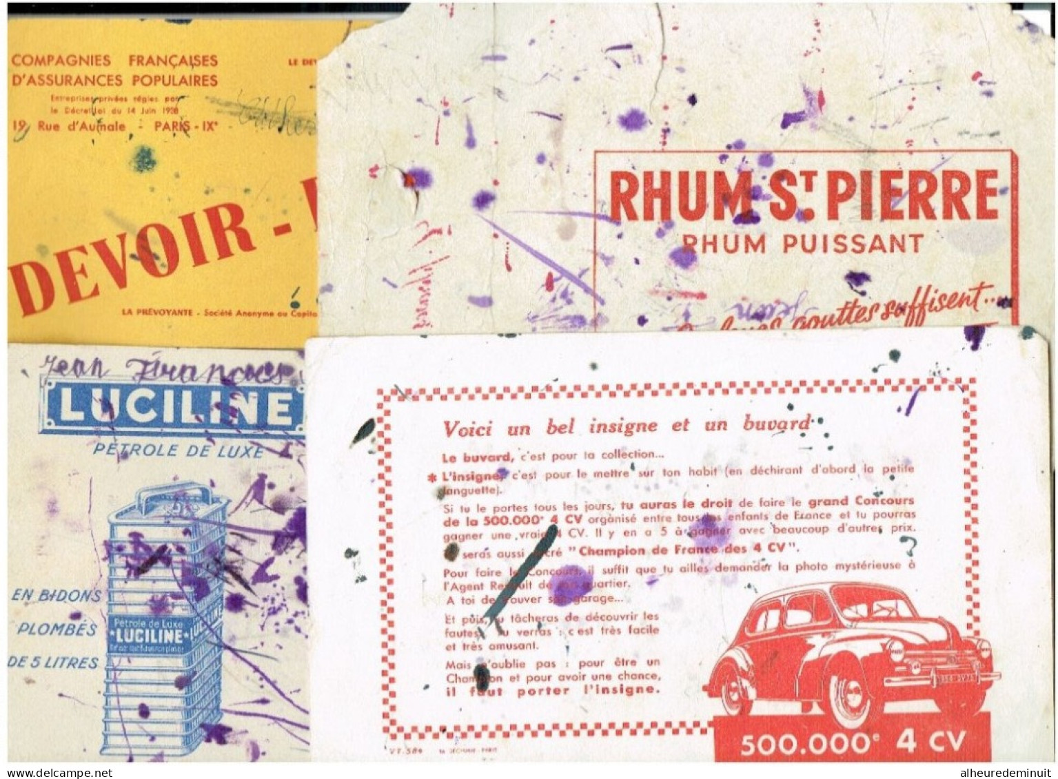 Lot 6 Buvards Utilisés"RHUM-St-PIERRE-LUCILINE PETROLE JUPITER-ASSURANCES-AUTO 4 CV-sucre Sol-FICARMONE- - Öl & Benzin