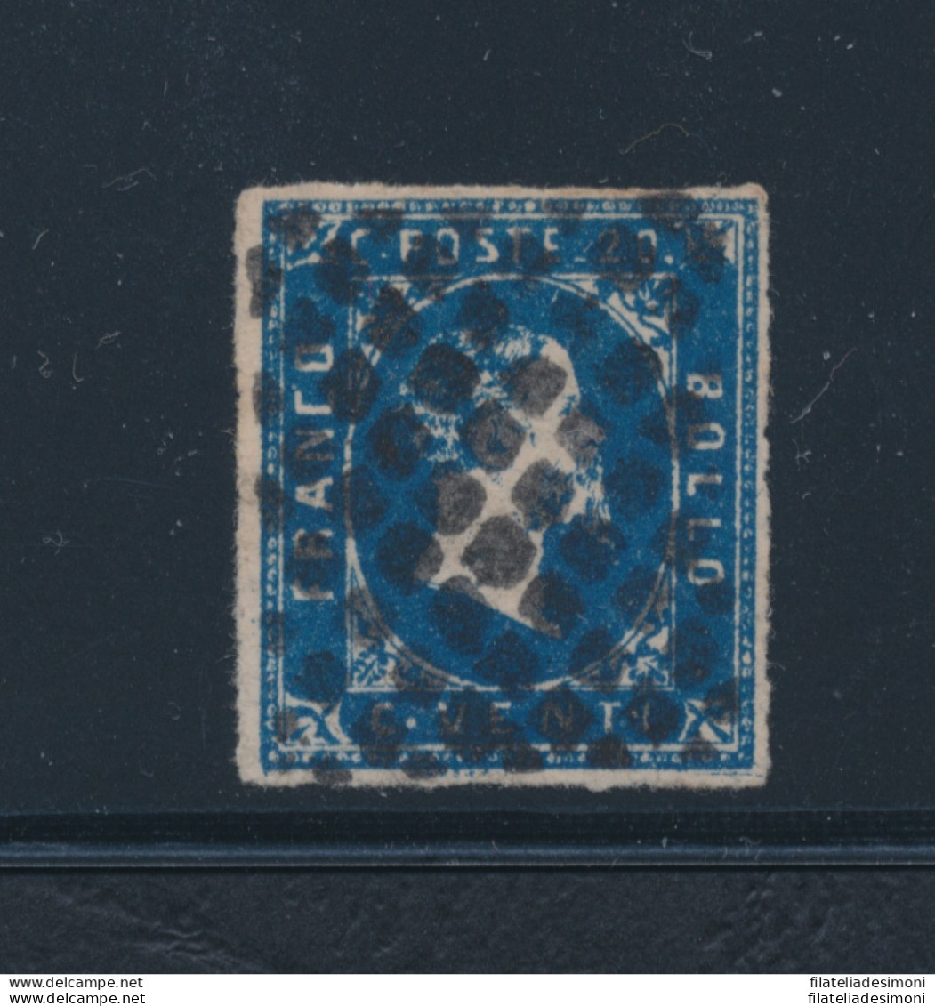 1851 SARDEGNA, 20 Cent. Azzurro Su Frammento ,Firmato A. Diena - Sardegna