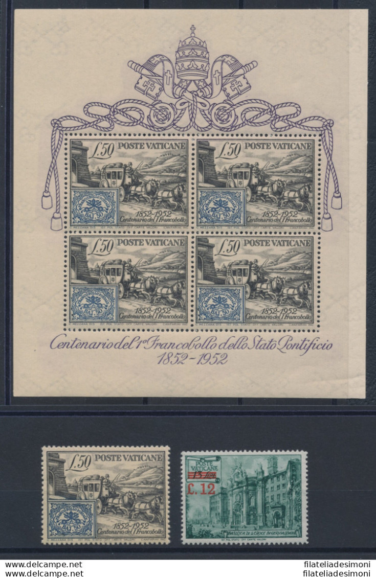 1952 Vaticano, Francobolli Nuovi, Annata Completa 2 Valori, 1 Foglietto "Carrozz - Full Years