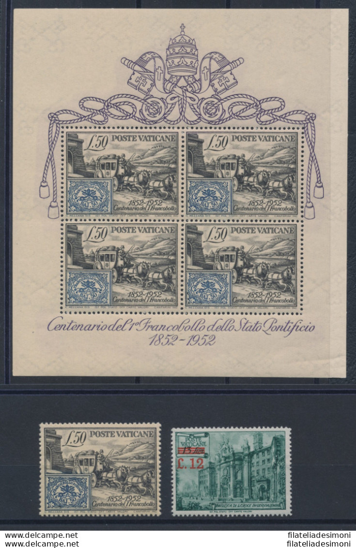1952 Vaticano, Francobolli Nuovi, Annata Completa 2 Valori, 1 Foglietto "Carrozz - Annate Complete