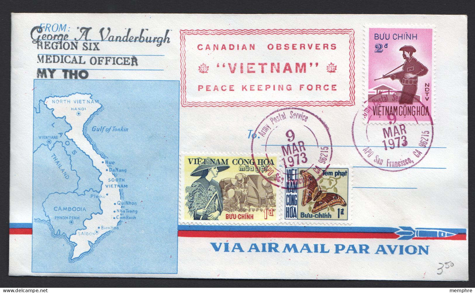 1973   Canadian Observers Peace Keeping Force Cover  US Army PO Cancel - Viêt-Nam