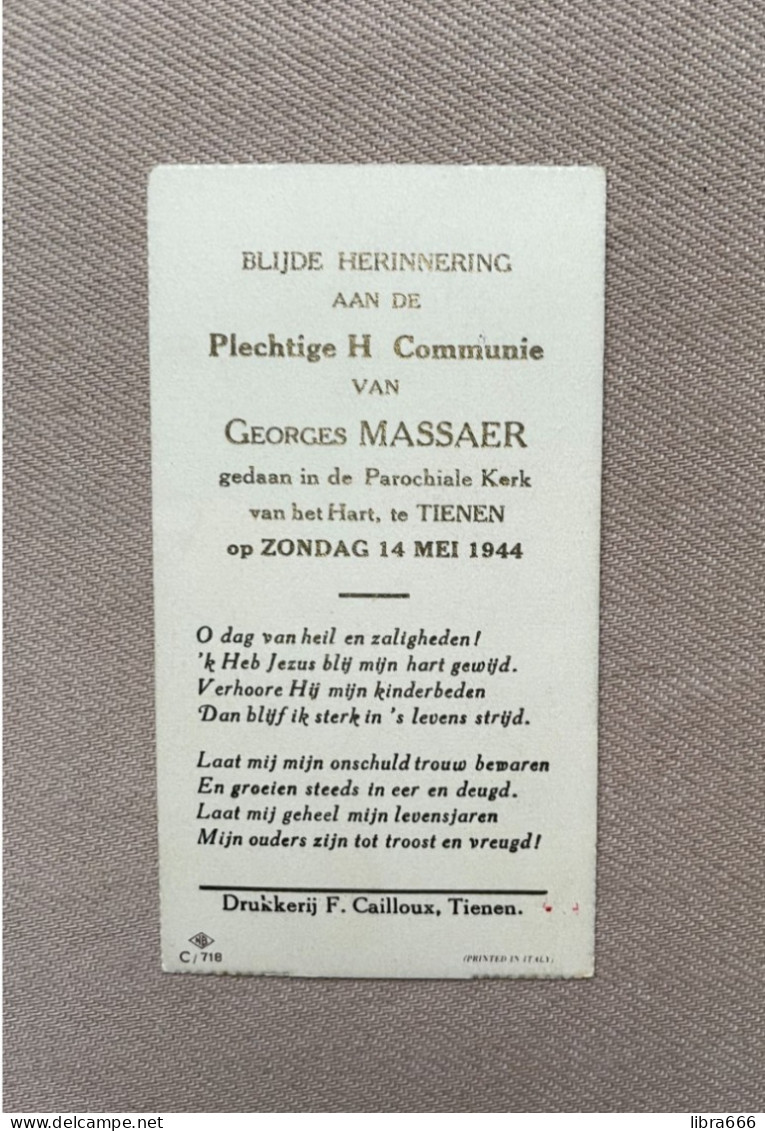 Communie - MASSAER Georges - 1944 - Hart - TIENEN - Kommunion Und Konfirmazion