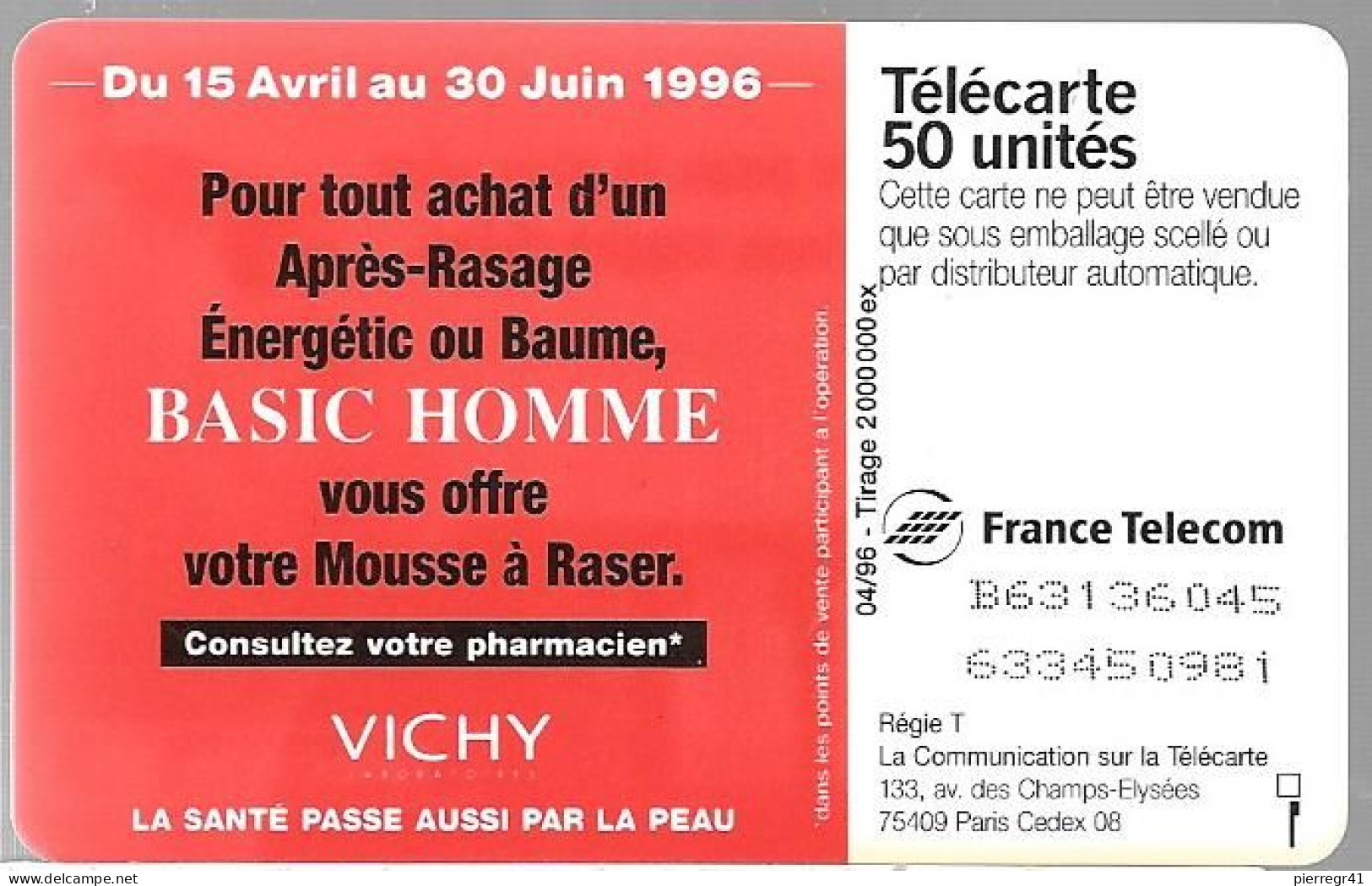 CARTE-PUBLIC-50U-F636A.970-GemB--04/96-BASIC HOMMA -DN°Série B63136045-Utilisé-TBE- - 1996