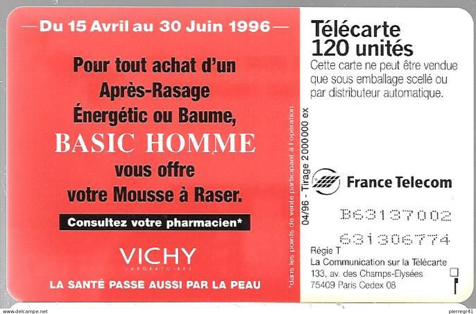 CARTE-PUBLIC-120U-F637A.970-GemB--04/96-BASIC HOMME -DN°Série B63137002-Utilisé-TBE- - 1996