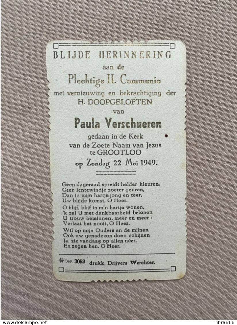 Communie - VERSCHUEREN Paula - 1949 - Kerk Van De Zoete Naam Van Jezus - GROOTLO - Communion