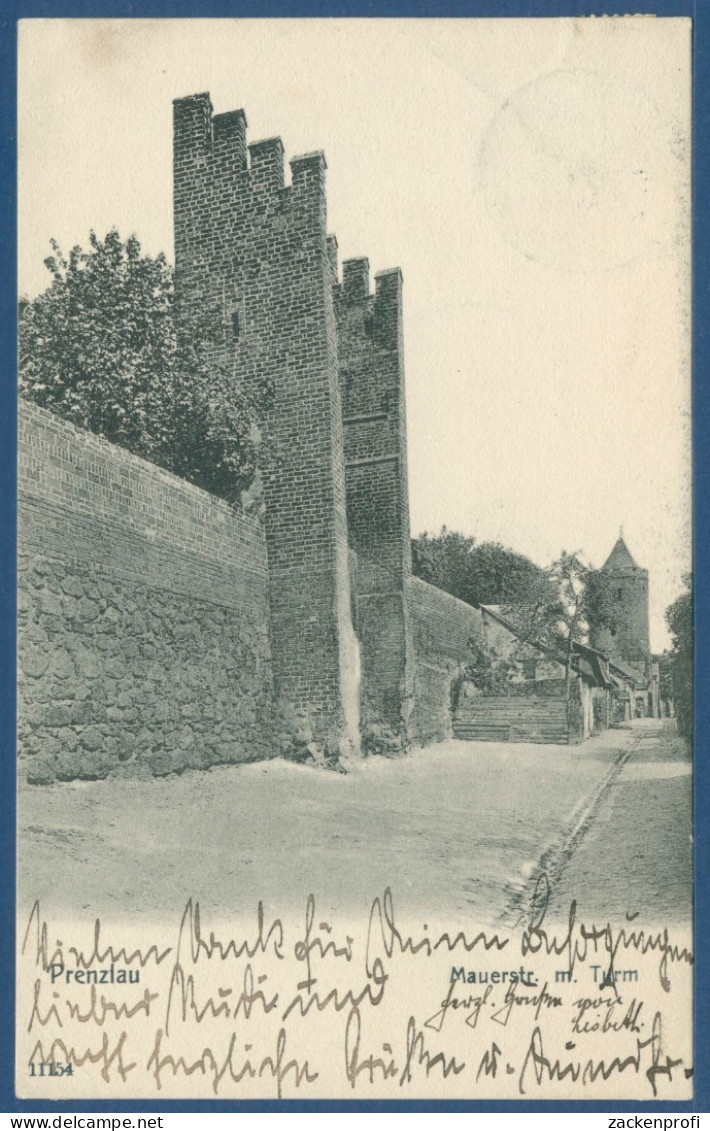 Prenzlau Mauerstraße Mit Turm, Gelaufen 1906 (AK2730) - Prenzlau