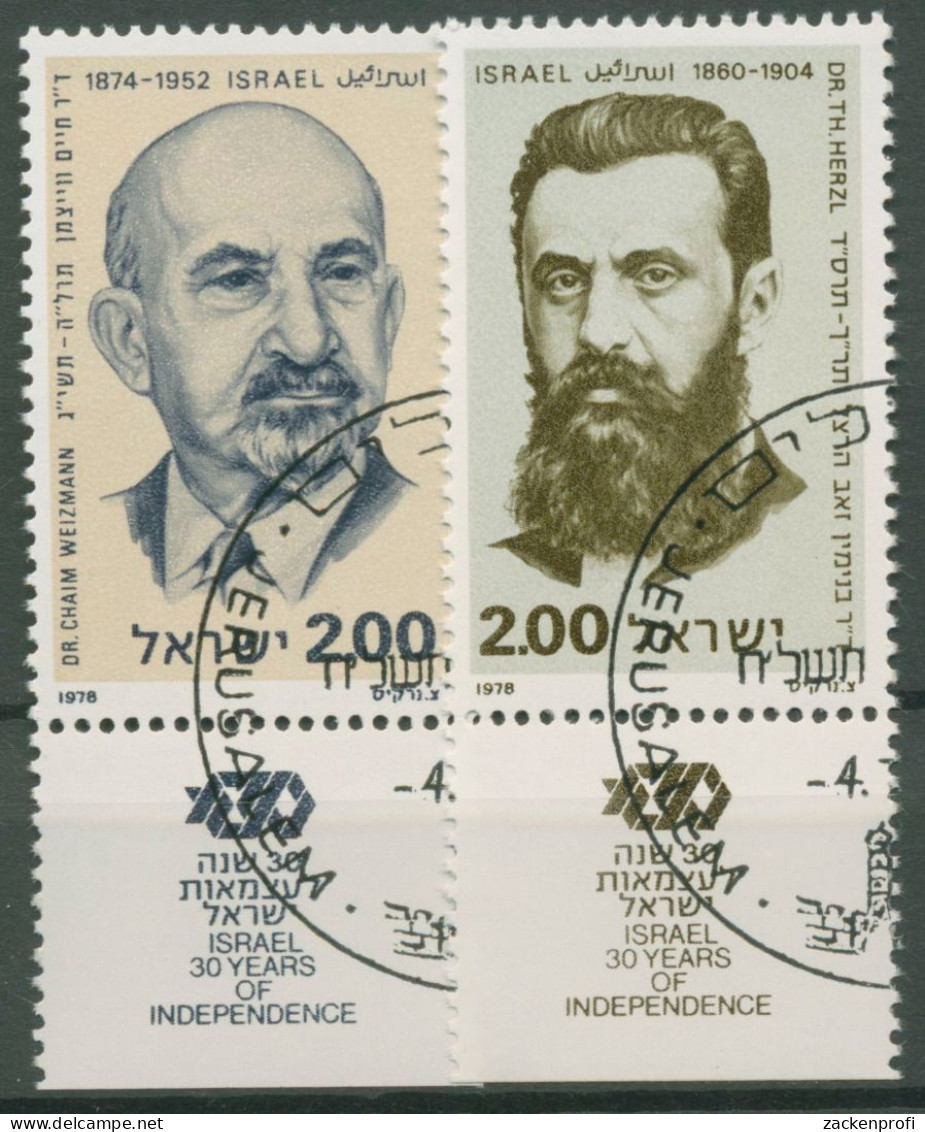 Israel 1978 Unabhängigkeit Persönlichkeiten 761/62 Mit Tab Gestempelt - Used Stamps (with Tabs)