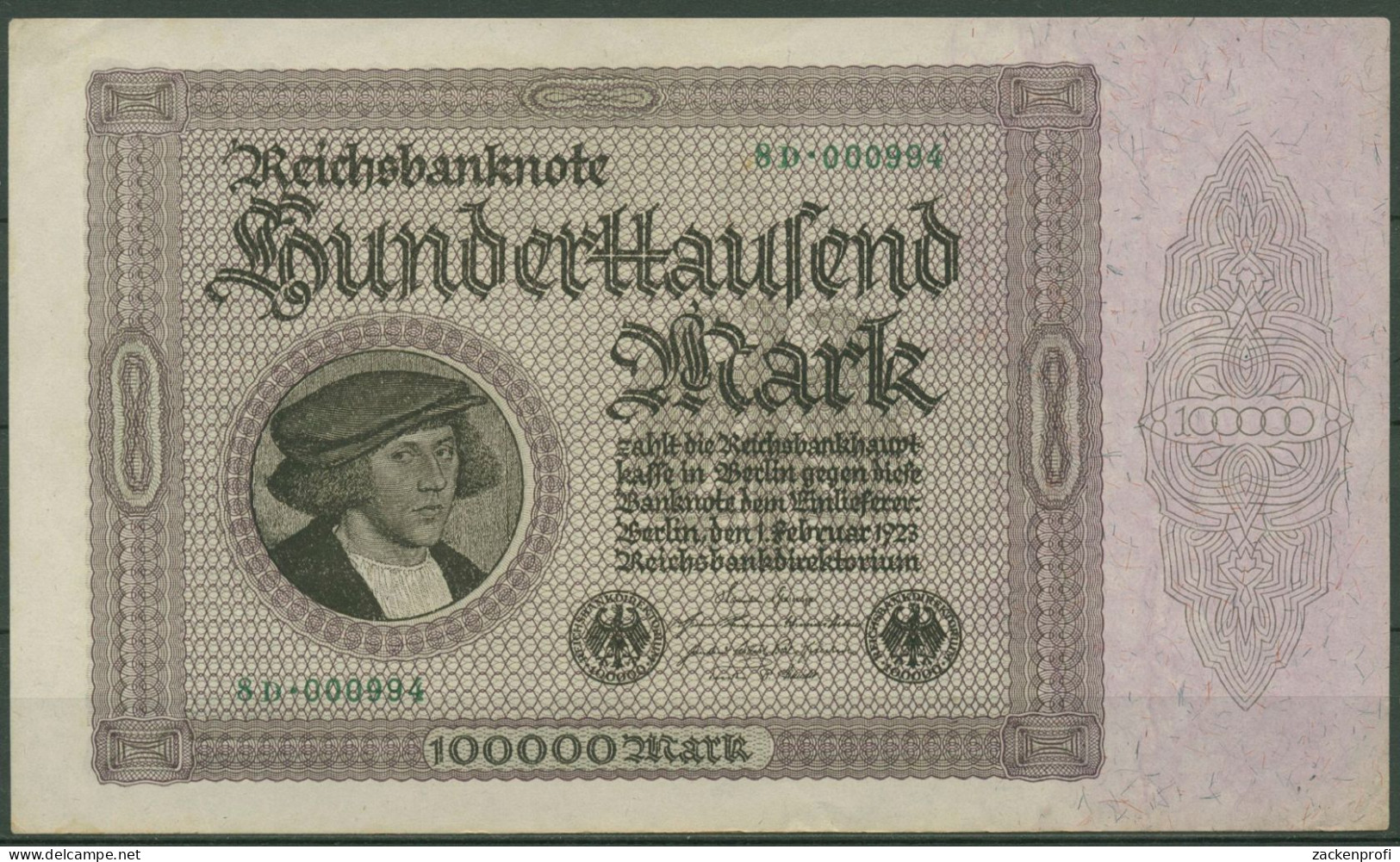 Dt. Reich 100000 Mark 1923, DEU-93d FZ D, Leicht Gebraucht (K1393) - 100.000 Mark