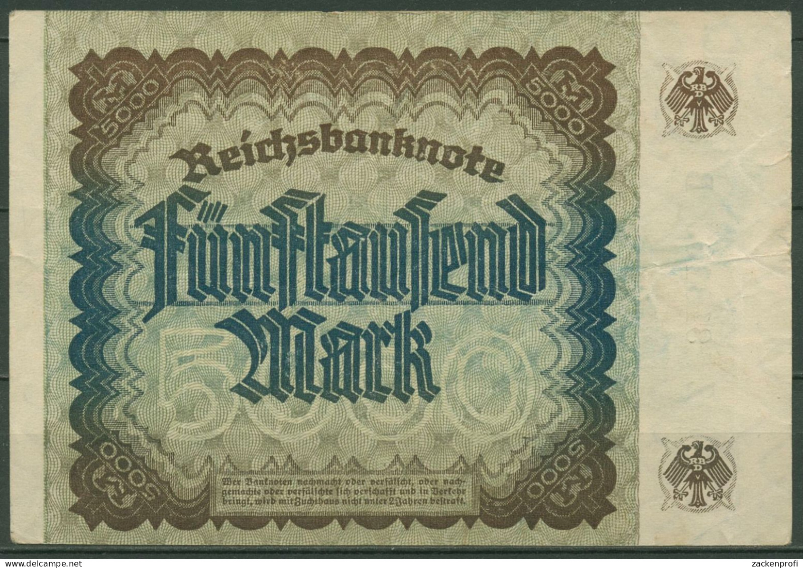 Dt. Reich 5000 Mark 1922, DEU-91d FZ B, Leicht Gebraucht (K1405) - 5000 Mark