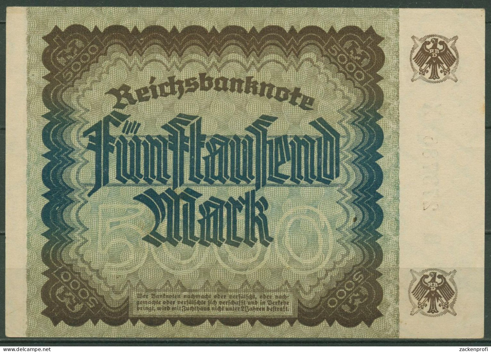 Dt. Reich 5000 Mark 1922, DEU-91d FZ X, Fast Kassenfrisch (K1408) - 5000 Mark