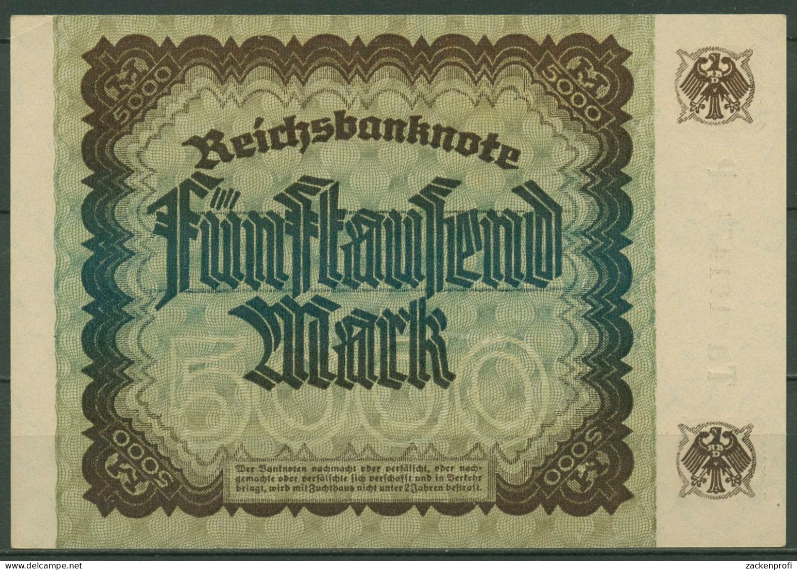 Dt. Reich 5000 Mark 1922, DEU-91d FZ P, Fast Kassenfrisch (K1407) - 5.000 Mark