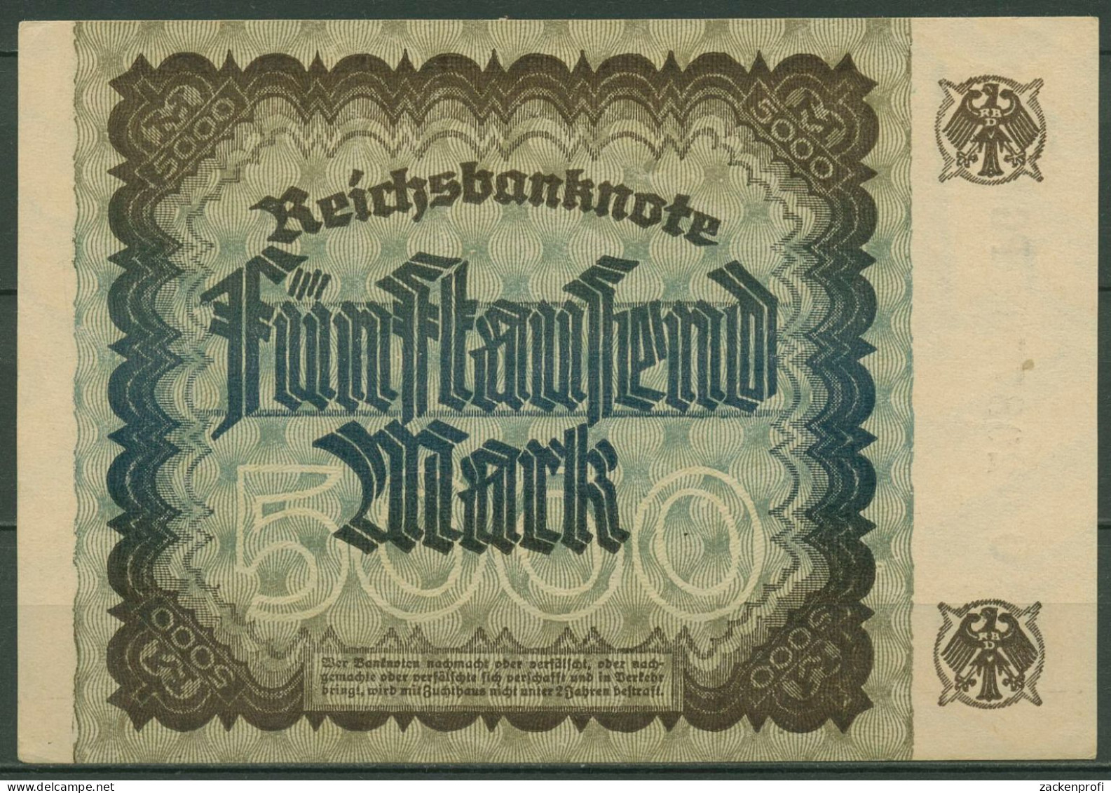Dt. Reich 5000 Mark 1922, DEU-91f FZ PG, Kassenfrisch (K1418) - 5.000 Mark
