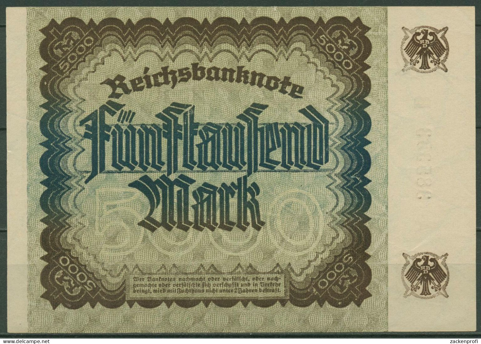 Dt. Reich 5000 Mark 1922, DEU-91a FZ B, Fast Kassenfrisch (K1395) - 5.000 Mark