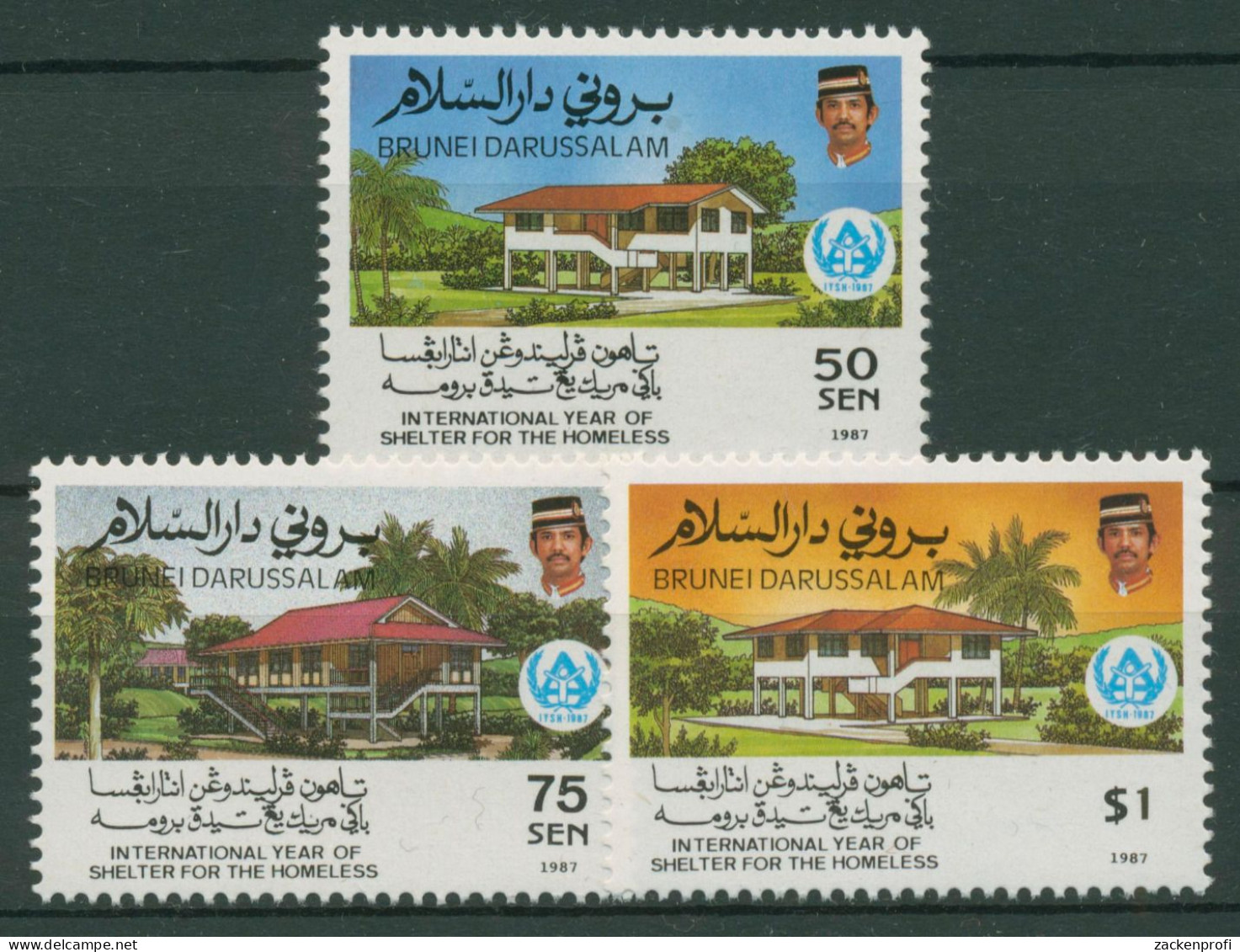 Brunei 1987 Jahr Für Menschenwürdiges Wohnen Wohnhäuser 369/71 Postfrisch - Brunei (1984-...)