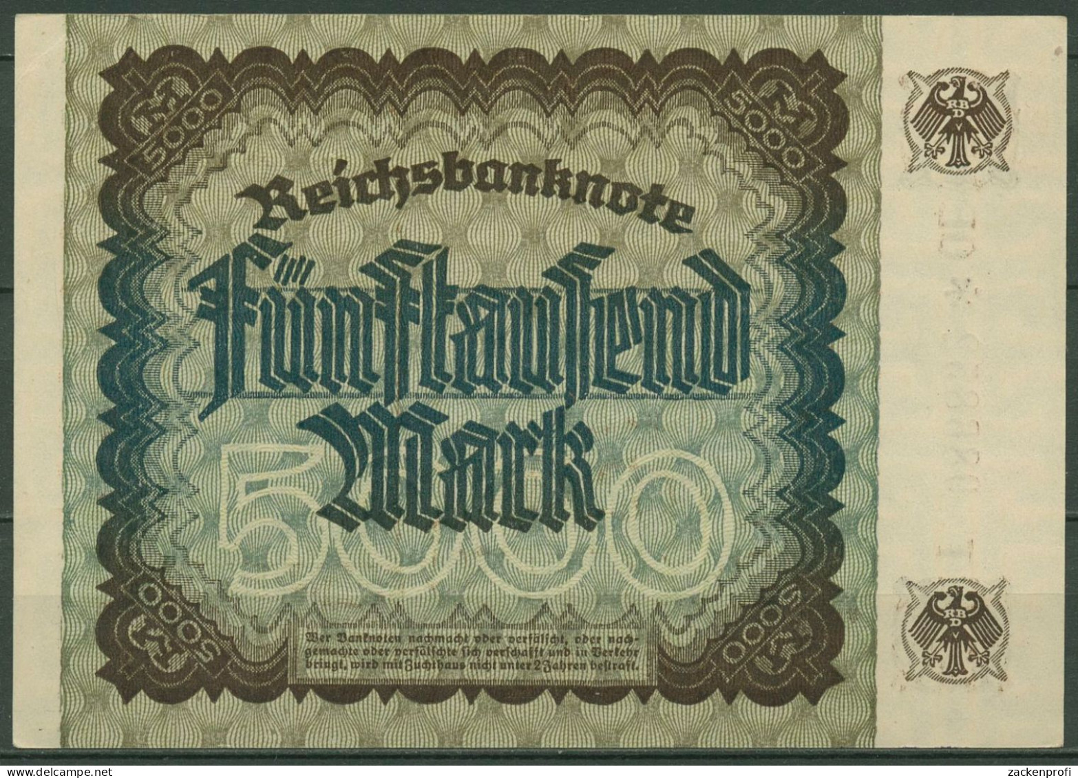 Dt. Reich 5000 Mark 1922, DEU-91b FZ OE, Fast Kassenfrisch (K1400) - 5000 Mark