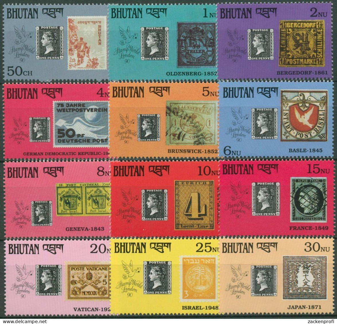 Bhutan 1990 STAMP WORLD LONDON 150 Jahre Briefmarken 1347/58 Postfrisch - Bhoutan