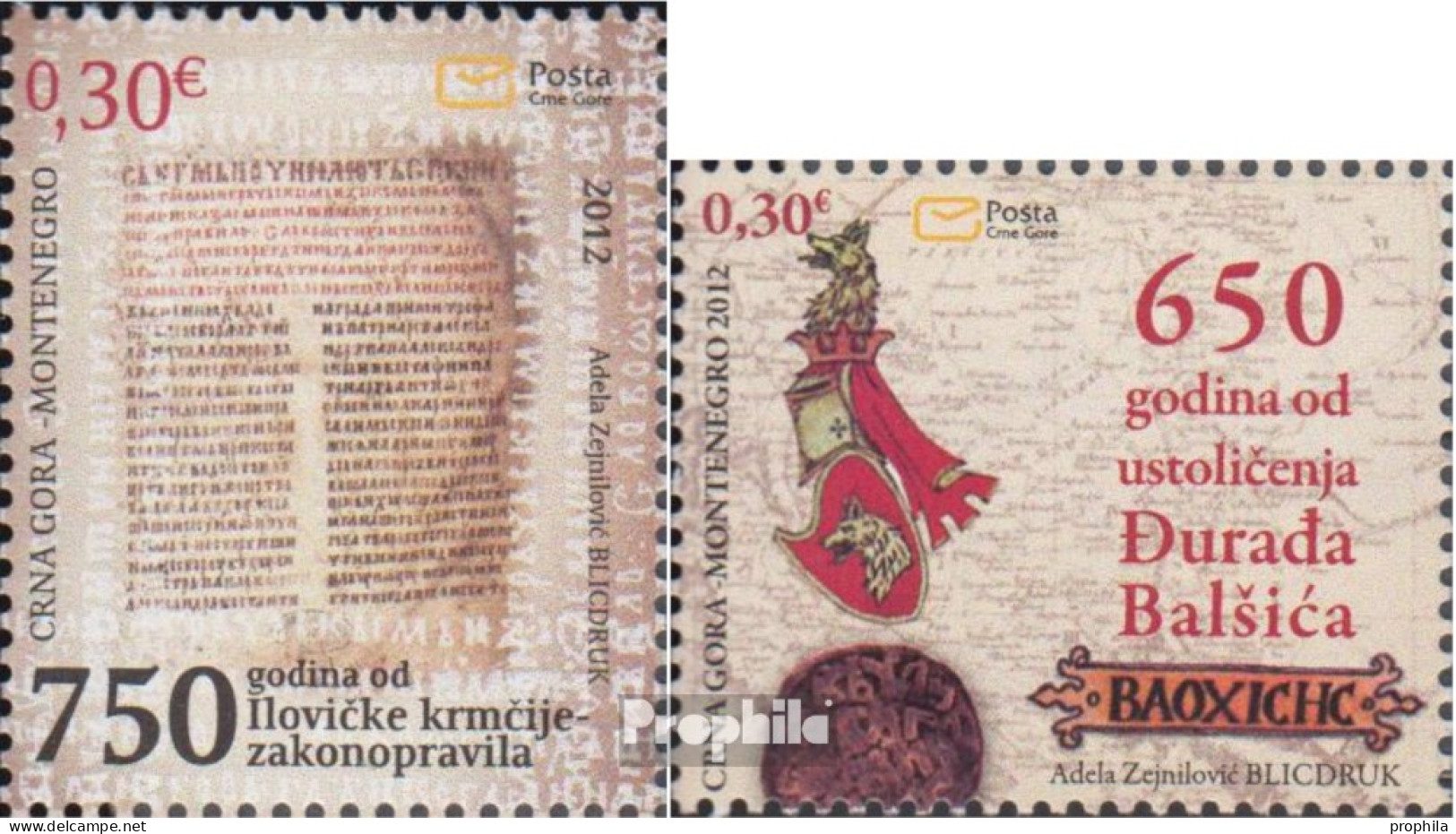 Montenegro 291,292 (kompl.Ausg.) Postfrisch 2012 Nomokanon Der Kirche, Balsic - Montenegro