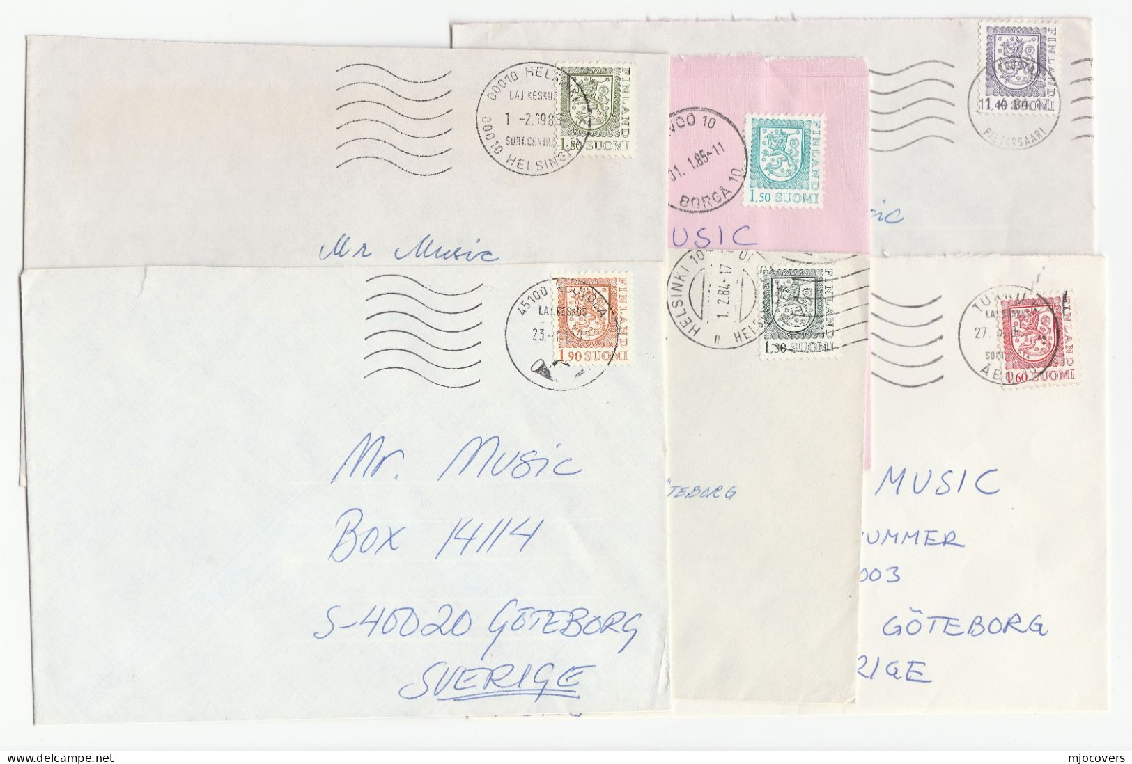 Collection 6 Diff POSTAL RATE Covers 1980s Finland To Sweden, Each Cover Franked A Different Rate Single Stamp - Storia Postale