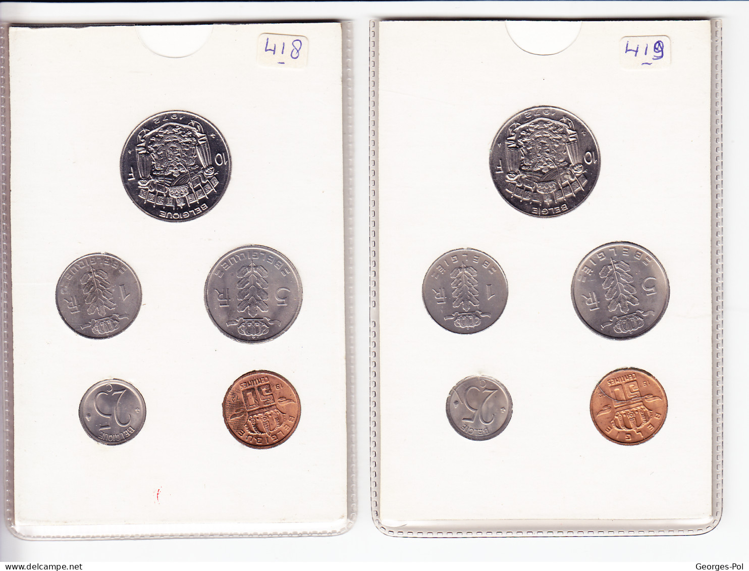 Monnaie Royale De Belgique 1972 Koninklijke Munt Van België. 2 Cartes De 5 Pièces Non Circulées - FDC, BU, Proofs & Presentation Cases