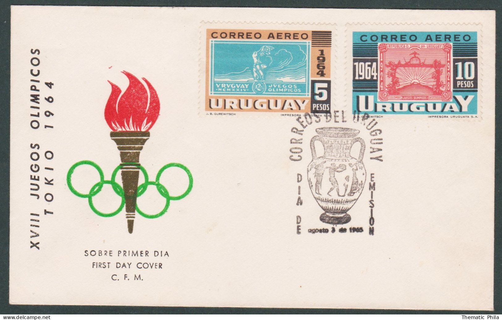 1964 URUGUAY FDC Tokio Special Postmark International Olympic Games - Jeux Olympique - Summer 1964: Tokyo