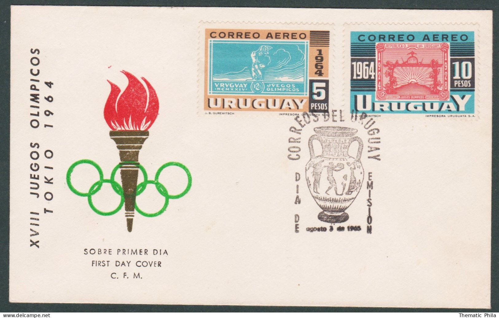 1964 URUGUAY FDC Tokio Special Postmark International Olympic Games - Jeux Olympique - Verano 1964: Tokio