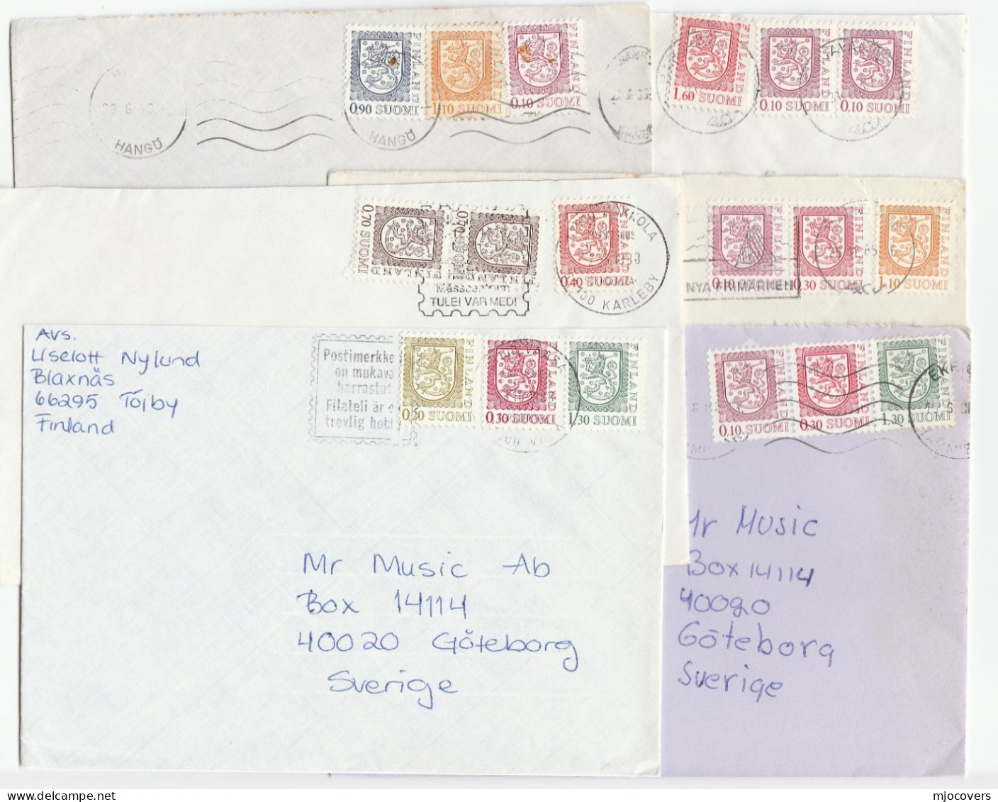 Collection 6 Diff STAMP COMBINATION Covers 1980s Finland To Sweden, Each Cover Franked Different Combination Of Stamp - Brieven En Documenten