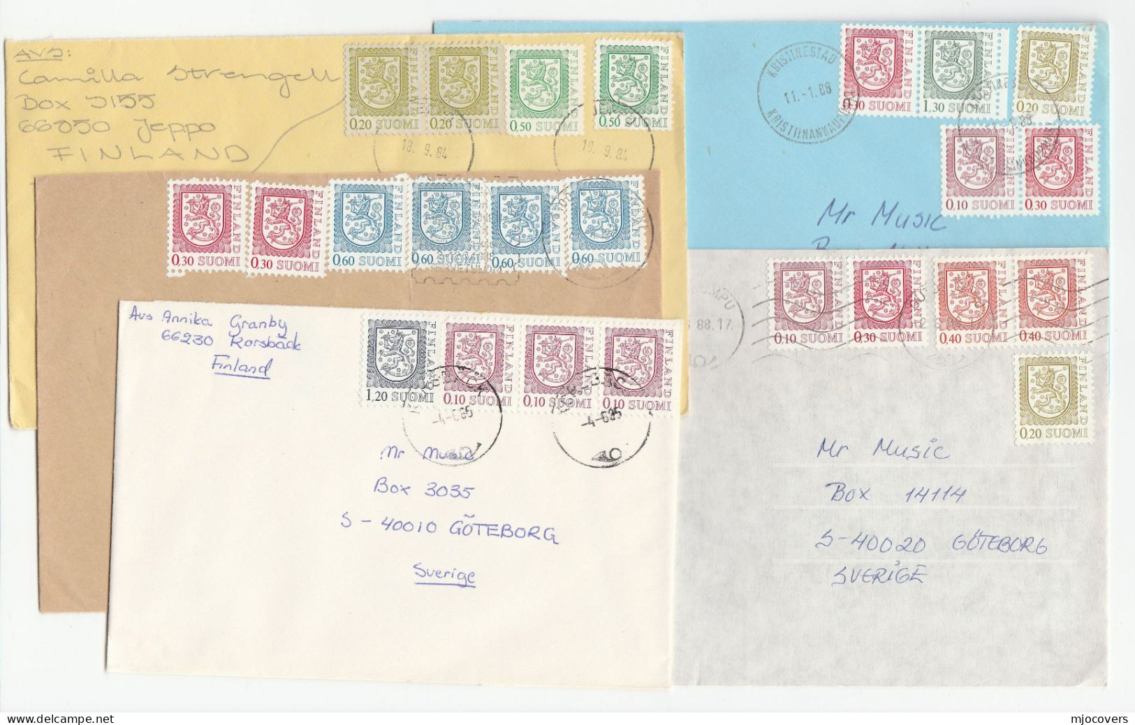 Collection 5 Diff STAMP COMBINATION Covers 1980s Finland To Sweden, Each Cover Franked Different Combination Of Stamp - Brieven En Documenten