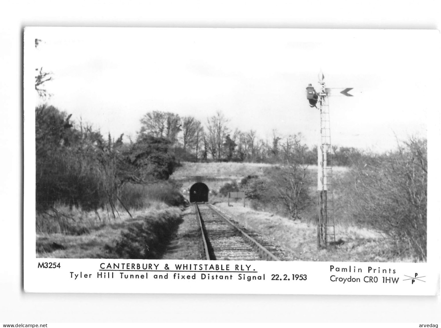 X1563 CANTERBURY & WHITSTABLE RLY TYLER HILL TUNNEL AND FIXED DISTANT SIGNAL 1953 - PAMLIN PRINTS CRAYDON C20 1HW - Canterbury