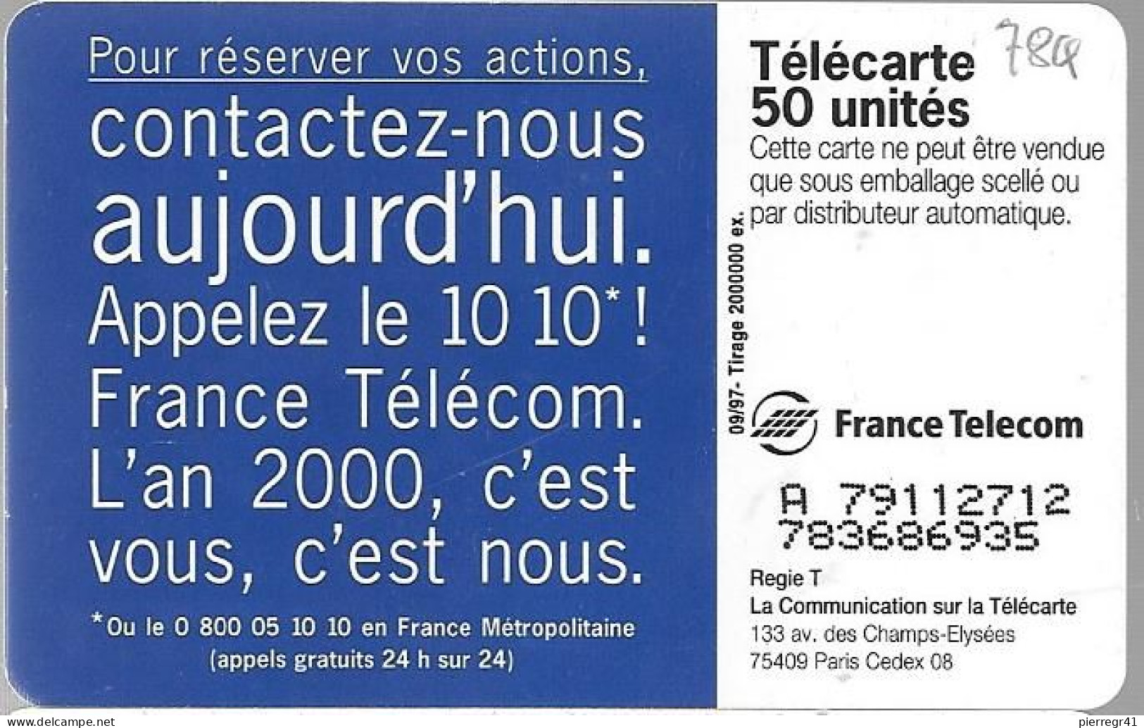 CARTE-PUBLIC-F 784-50U-SO3-09/97-DN°A 79112712-TOITS CAPITAL FRANCE TELECOM--UTILISE-TBE - 1997