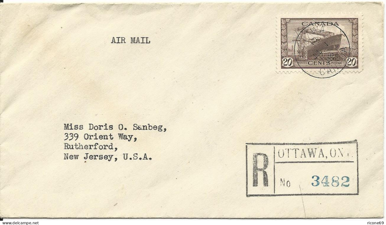 Canada 1942, EF 20 C. Auf Einschreiben Brief V. Ottawa N. USA. - Postal History