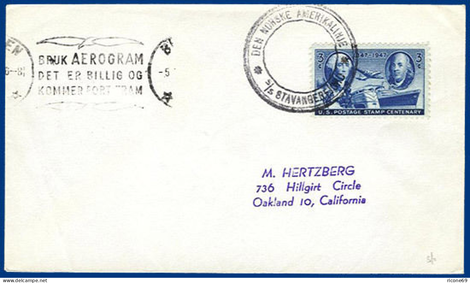Norwegen USA, S/S Stavanger Schiff Stempel Auf Brief M. 3 C. V. Bergen. #1065 - Brieven En Documenten