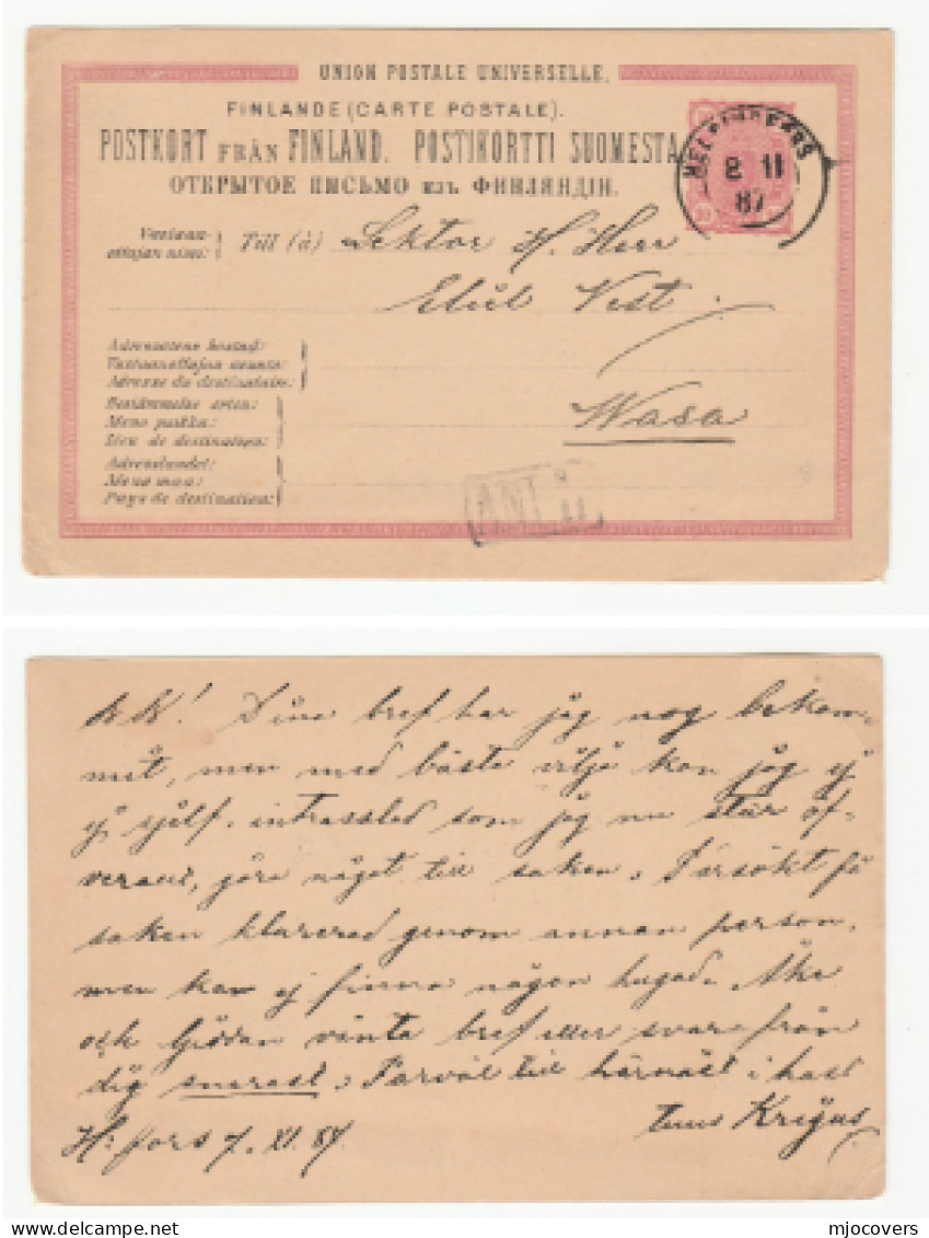 1887 Helsinki To Wasa POSTAL STATIONERY Card  Finland Cover Stamps Russian Occupation Russia - Covers & Documents