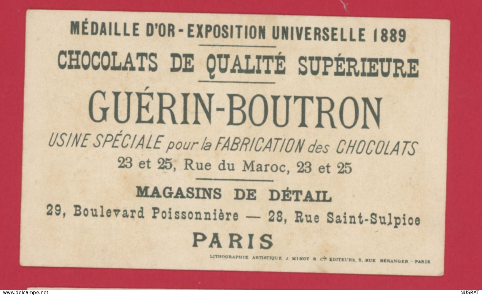 Chocolat Guérin Boutron, Jolie Chromo Lith. J. Minot, En Algérie - Guerin Boutron