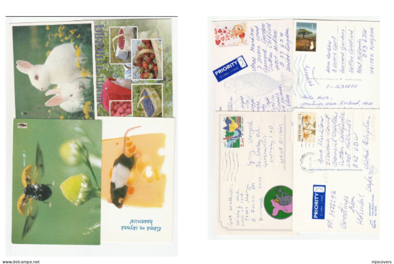 4 Diff FINLAND Postcards To GB Fruit Rabbit Mouse Insect Postcard Flower Tree Stamps Cover - Lettres & Documents