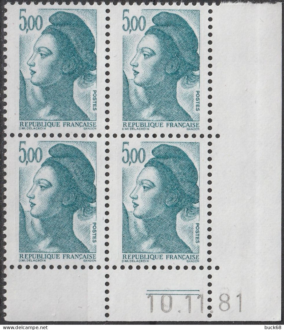 FRANCE 2190 ** MNH Type Sabine De David Bloc De 4 Coin Daté Du 10.11.81 10 Novembre 1981 Varité Double Trait - 1970-1979