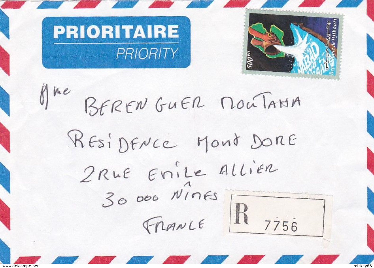 DJIBOUTI -- Lettre Recommandée  DJIBOUTI  Pour NIMES-30  (France)  Timbre Seul  Sur Lettre...pas De Cachet - Dschibuti (1977-...)