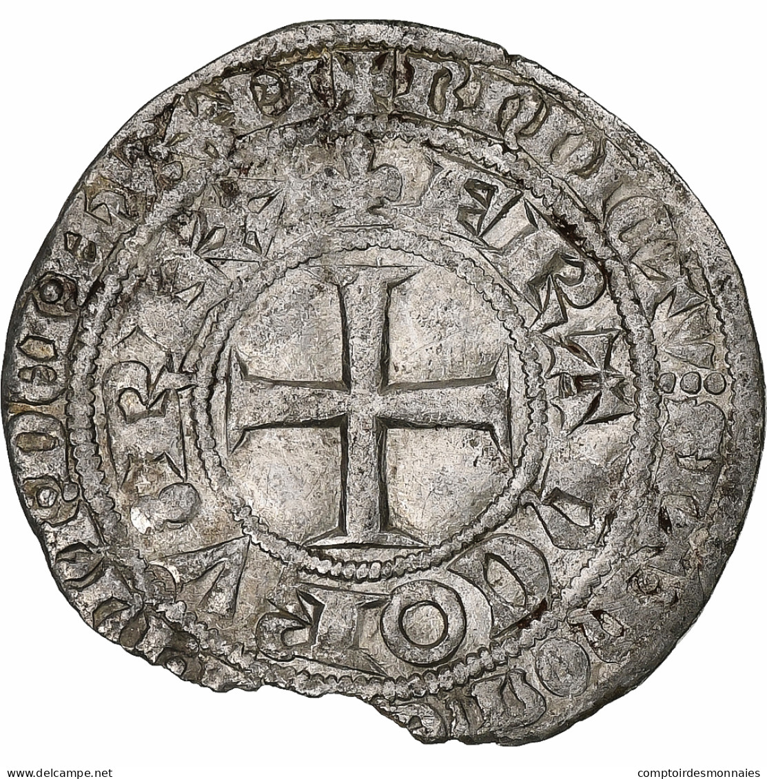 France, Charles V, Blanc Au K, 1365-1380, Billon, TTB+, Duplessy:363 - 1364-1380 Karl V. Der Weise