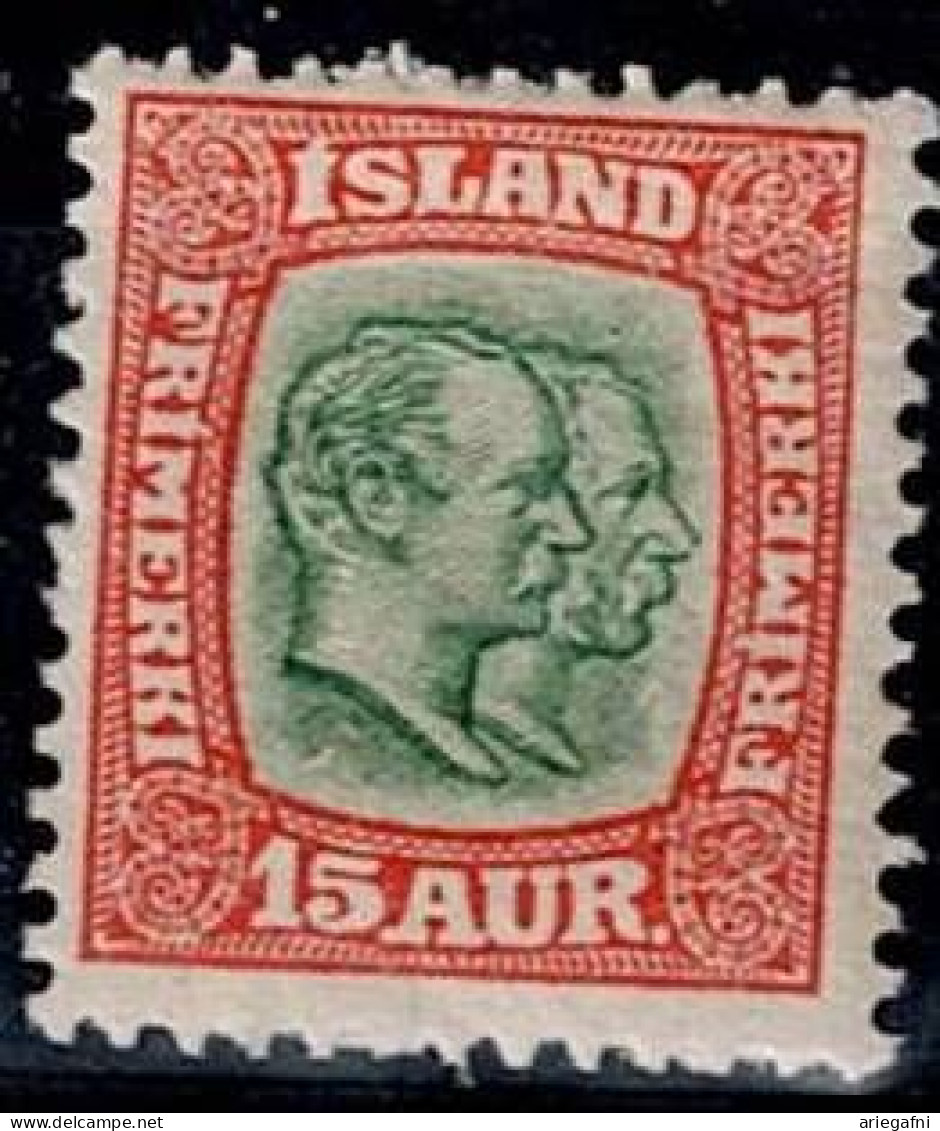 ICELAND 1907 KING CHRISTIAN IX AND FREDERIK VIII MI No 54 MNH VF!! - Neufs