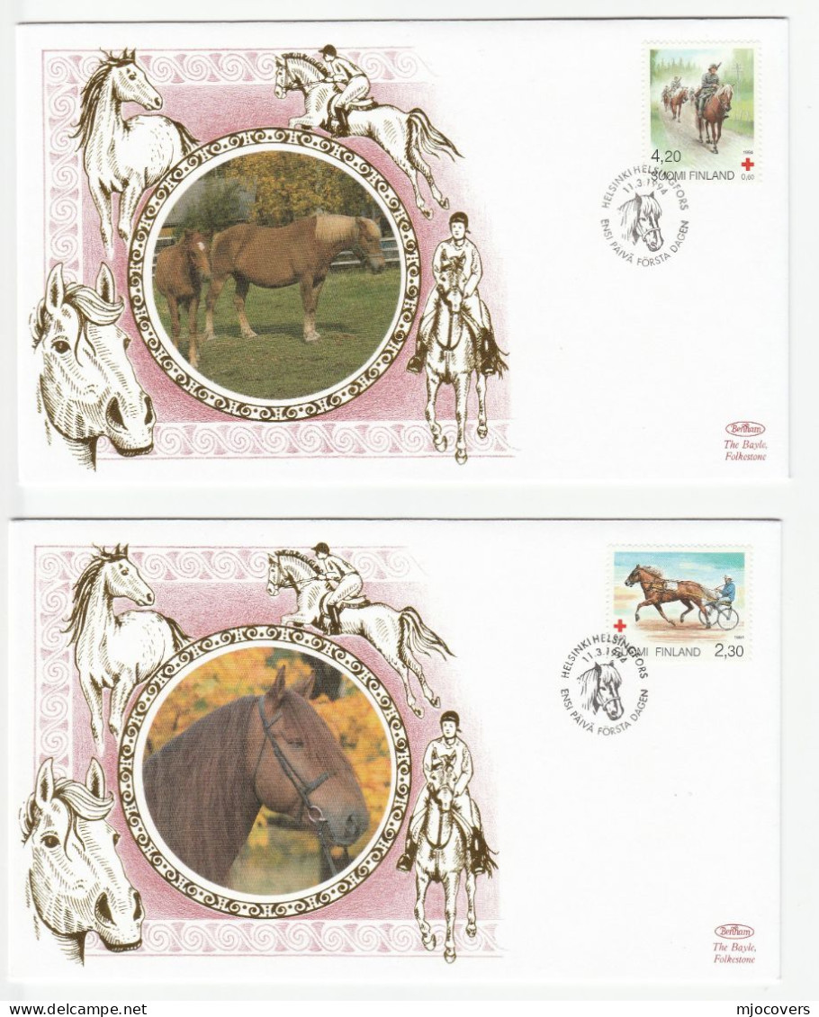 2 Diff Special SILK FDC HORSES Stamps  Finland Fdc Cover Horse Red Cross - FDC