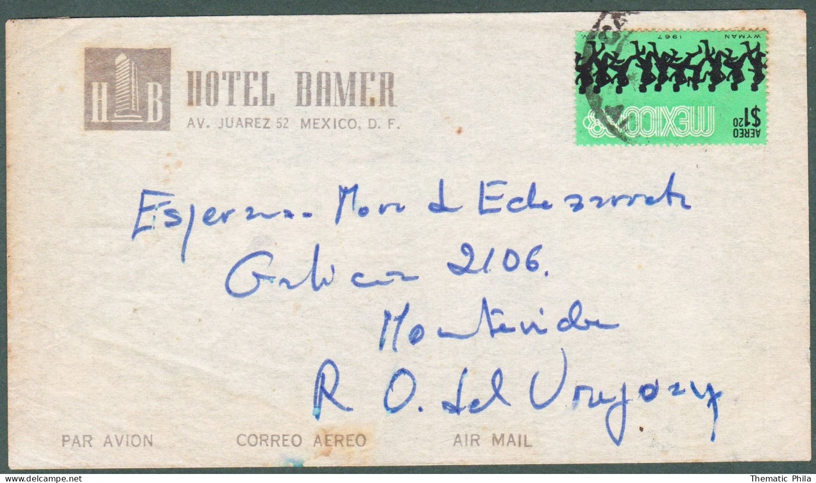 1968 MEXICO Hotel Bamer  Circulated Cover Olympic Games - Verano 1968: México