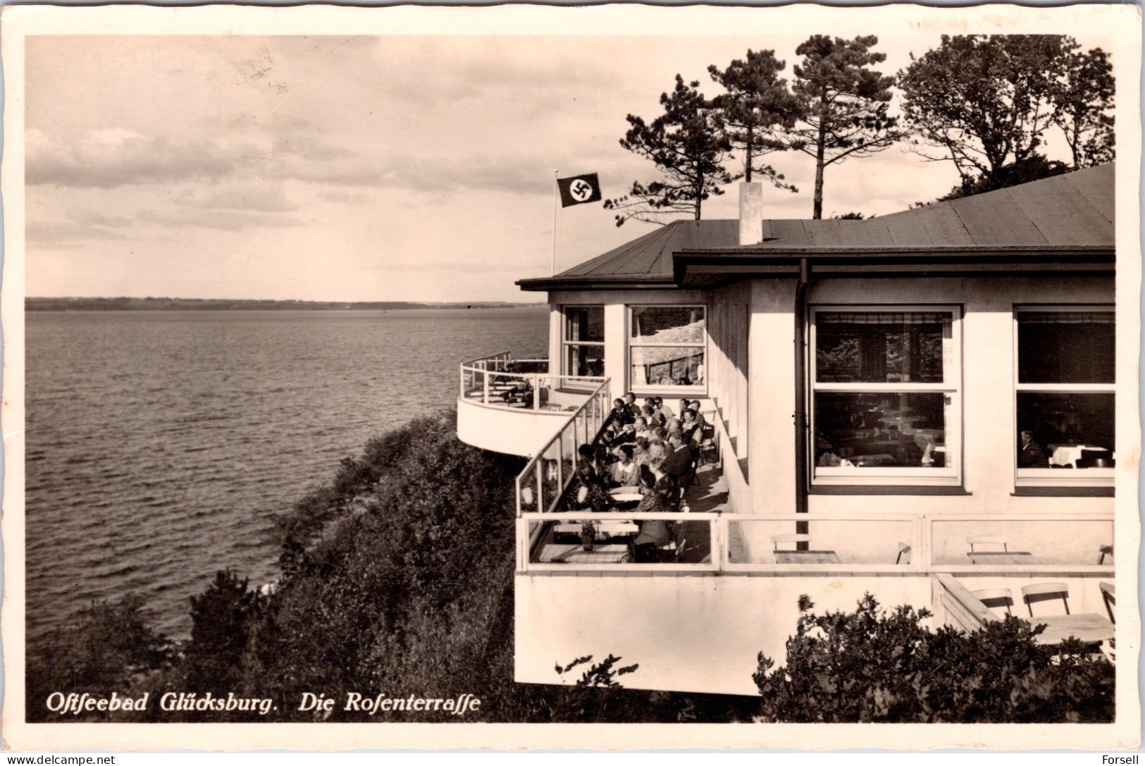 Ostseebad Glücksburg , Rosenterasse (3.Reich Fahne / Svastika)  (Stempel: Glücksburg 1939) - Gluecksburg