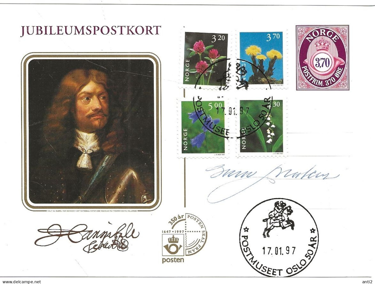 Norway 1997 Jubileum Card With Painting, Imprinted Posthorn NOK 3.70  - Cancelled Postmuseet 17.01.97 - Covers & Documents