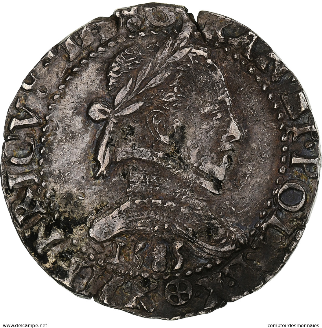 France, Henri III, 1/2 Franc Au Col Plat, 1585, Bordeaux, Argent, TTB+ - 1574-1589 Hendrik III