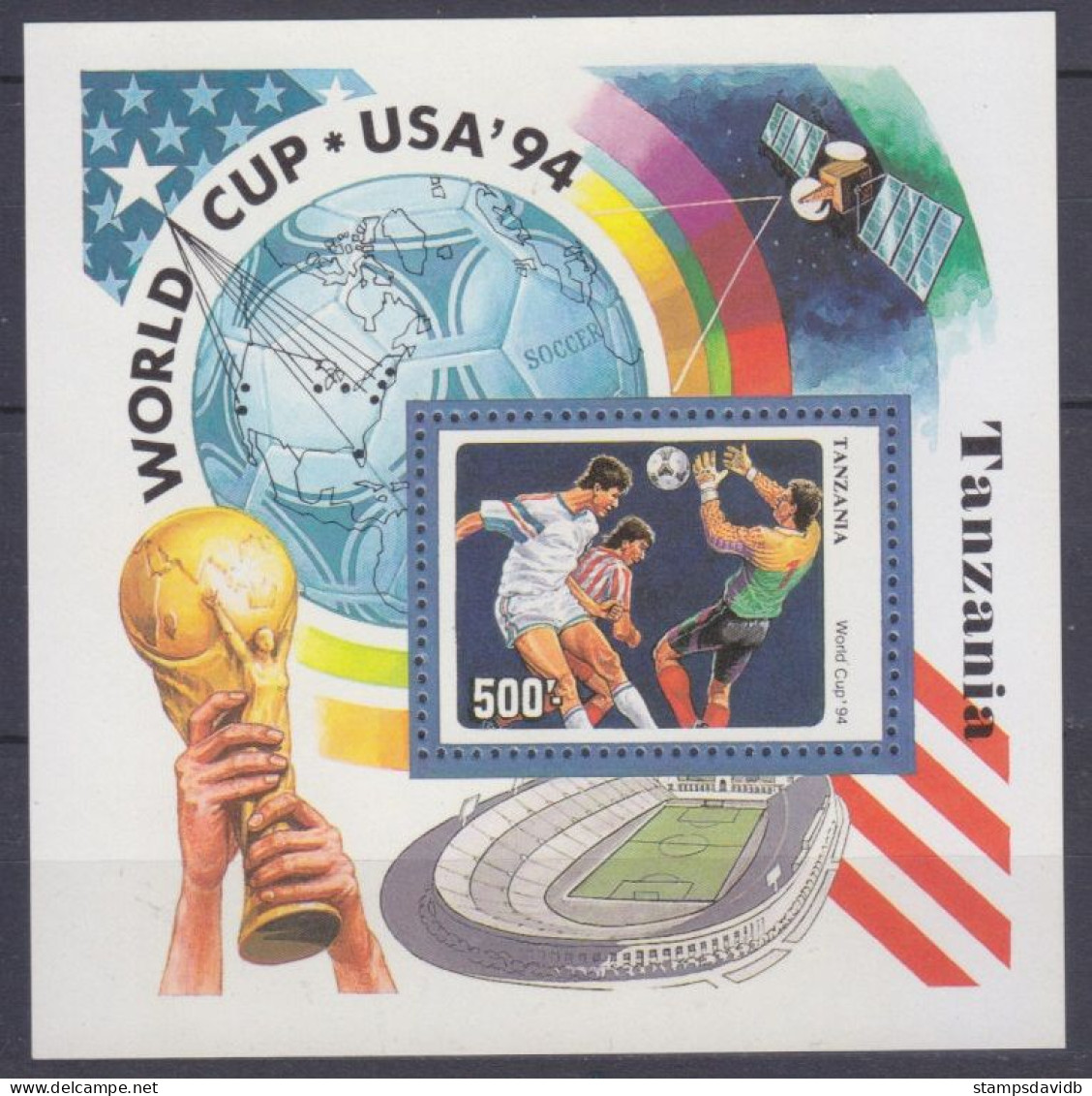 1994 Tanzania 1766/B249 1994 FIFA World Cup In USA / Satellite - 1994 – Estados Unidos