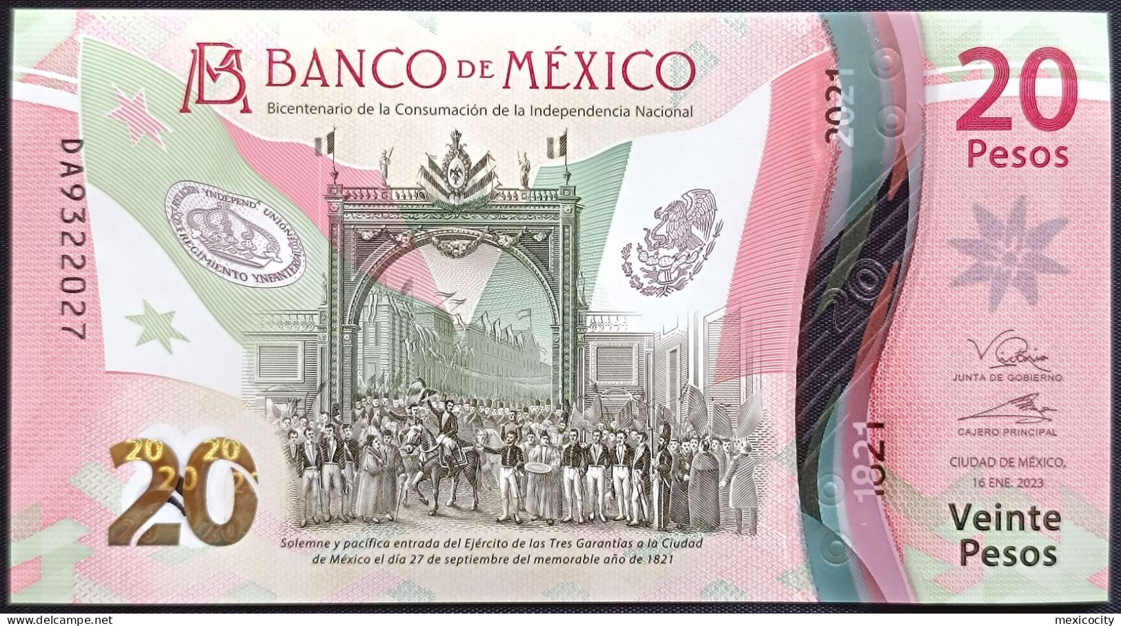 MEXICO $20 ! SERIES DA NEW 16-JAN-2023 DATE ! Victoria Rod. Sign. INDEPENDENCE POLYMER NOTE Read Descr. For Notes - Mexique