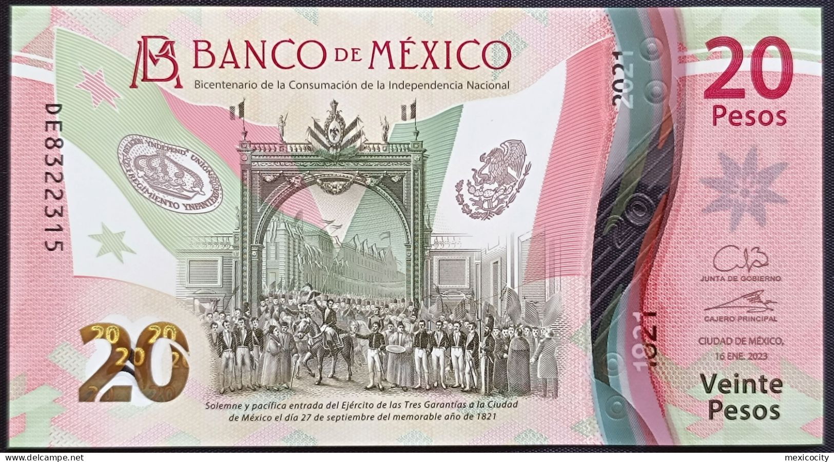 MEXICO $20 ! SERIES DE NEW 16-JAN-2023 DATE ! Galia Bor. Sign. INDEPENDENCE POLYMER NOTE Read Descr. For Notes - México