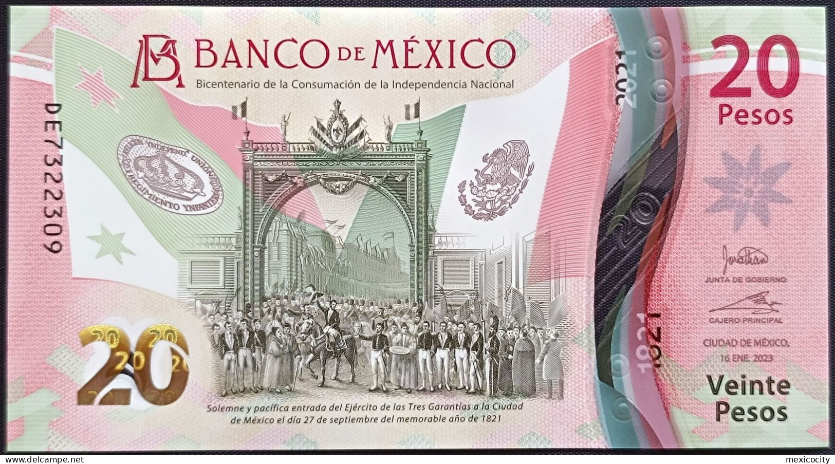 MEXICO $20 ! SERIES DE NEW 16-JAN-2023 DATE ! Jonathan Heat Sign. INDEPENDENCE POLYMER NOTE Read Descr. For Notes - Mexico